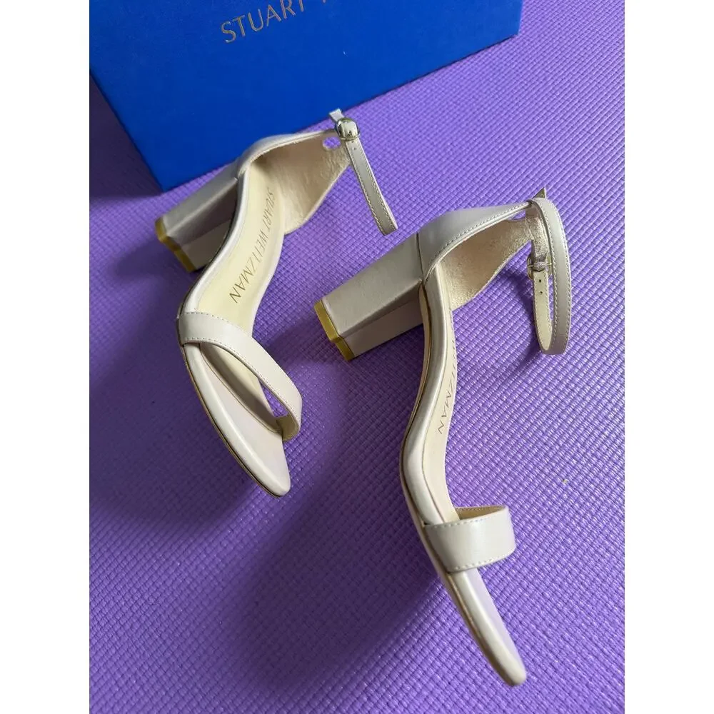 NIB Stuart Weitzman Nearlynude Sandals Dolce Nude Leather Size 5.5 AA Narrow
